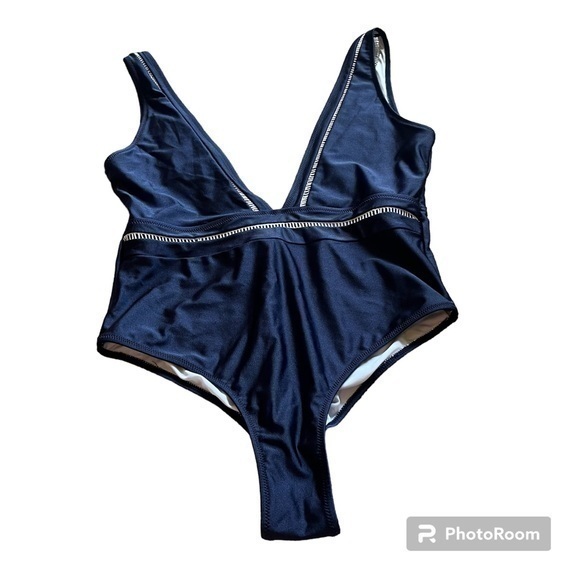 Like New CupShe navy blue one piece v swimsuit - Picture 1 of 7